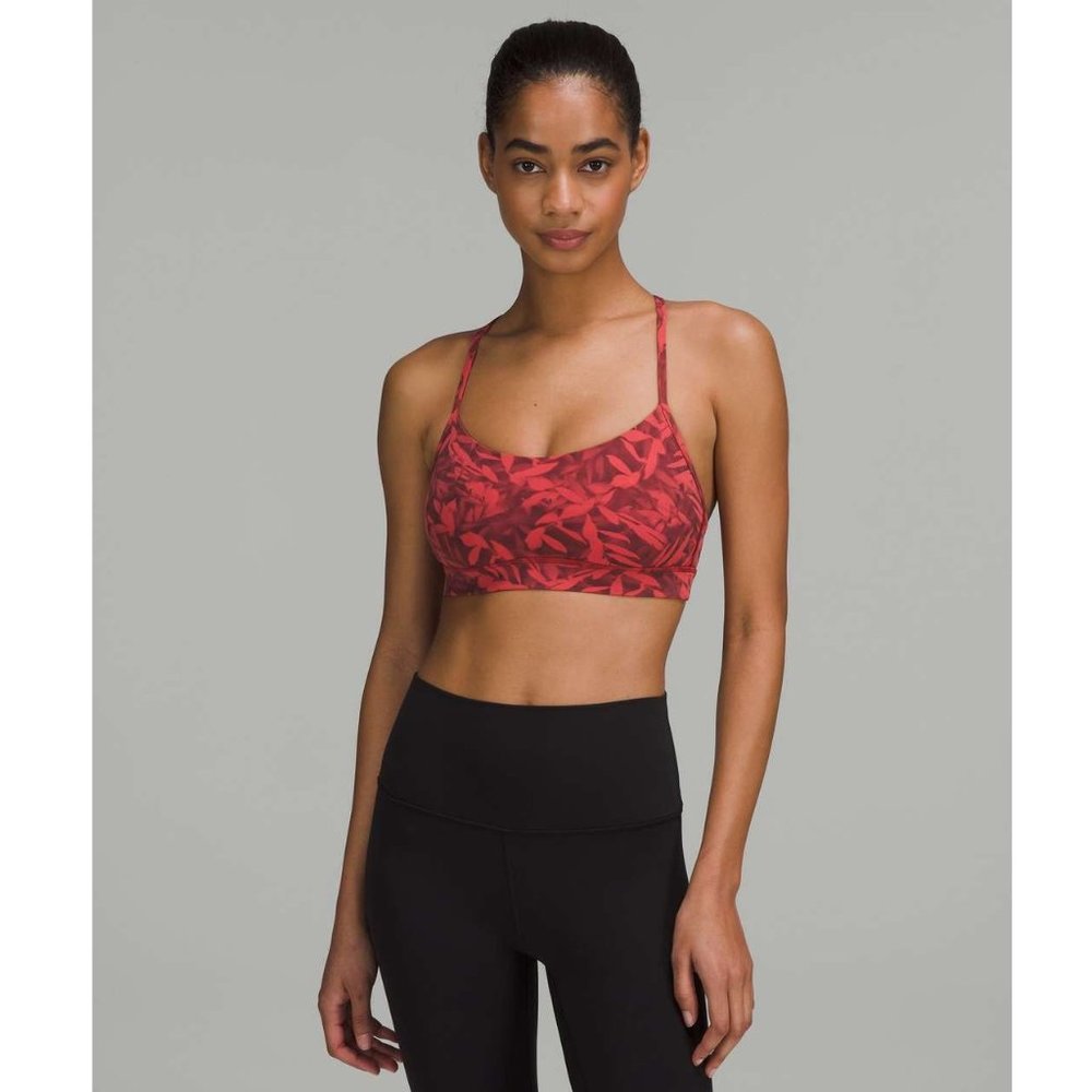 Lululemon Flow Y Bra Nulu / Size 8 / Spray Leaf Fireside Red Light Support A–C